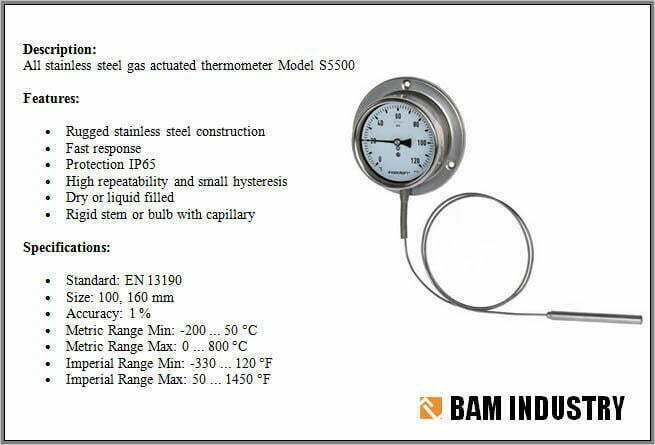 Gas actuated thermometer w