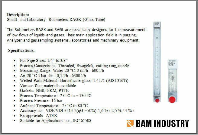 Variable Area Flow Meters Glass Tube
